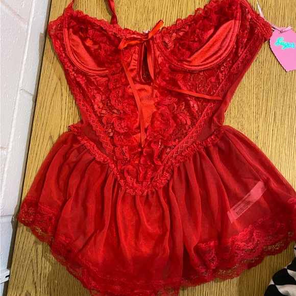 Dolls Kill Sugar Thrillz “Spoiled But Not Rotten” red goth lace lingerie teddy - Picture 6 of 13